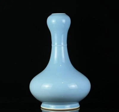 31CM Yongzheng Signed Old Chinese Sky Blue Glaze Porcelain Vase CK659