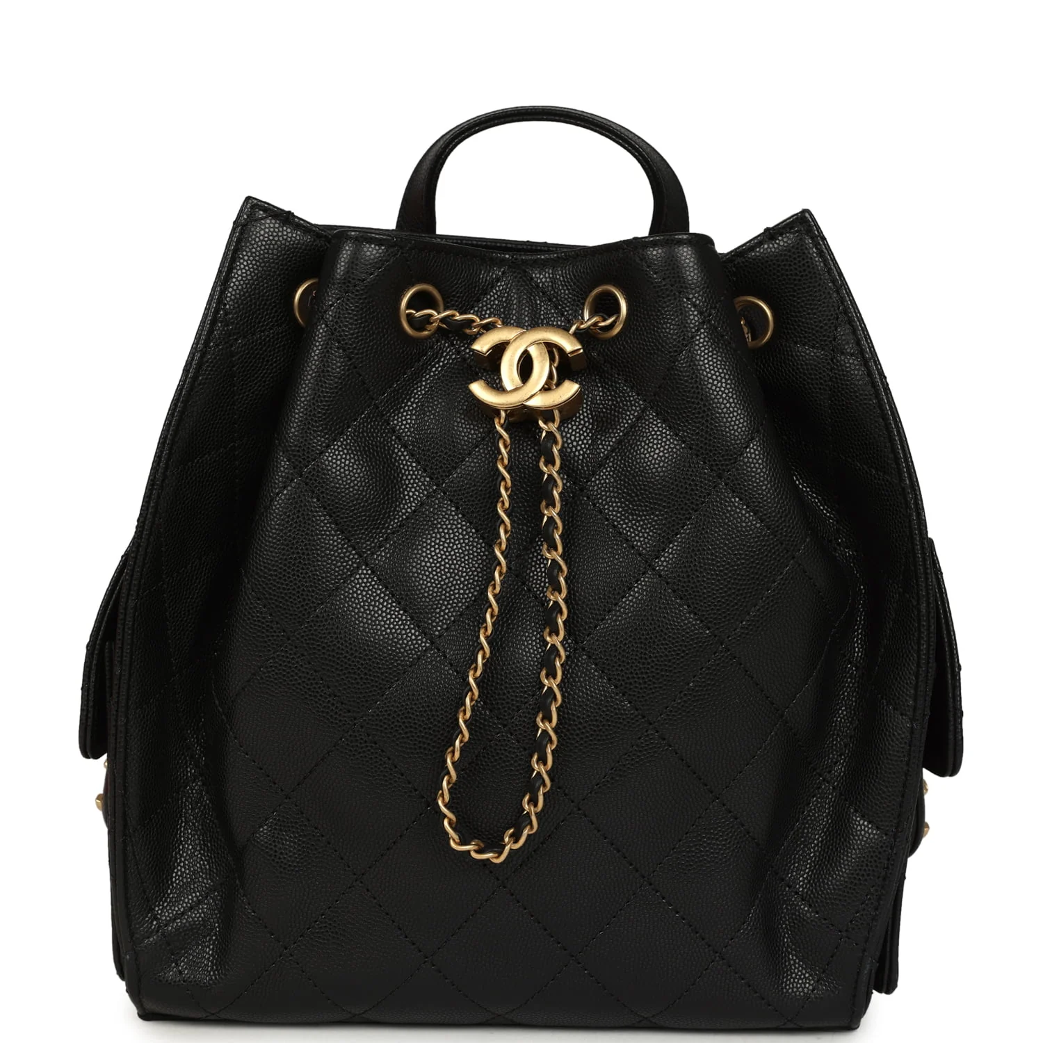 Chanel Small 25 Hobo Backpack Black Caviar Antique Gold Hardware