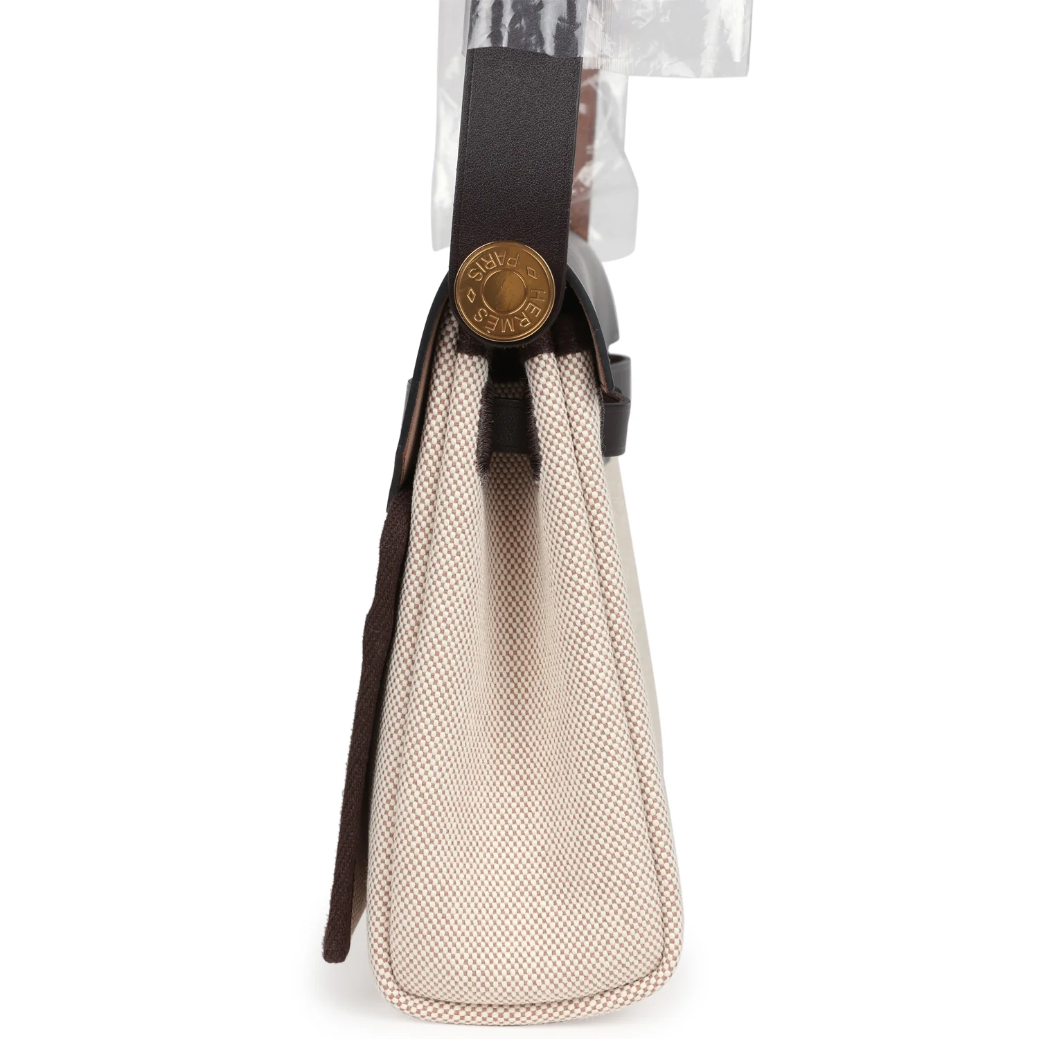 Hermes Herbag Zip 20 Mini Ecru, Beige Toile H Canvas, Ebene Vache Hunter Gold Hardware