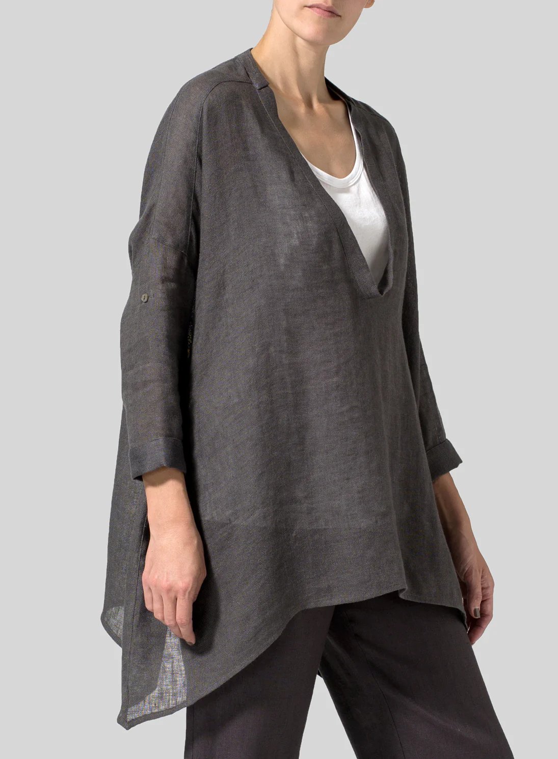 Womens Cotton Linen Loose Deep V Neck Pullover