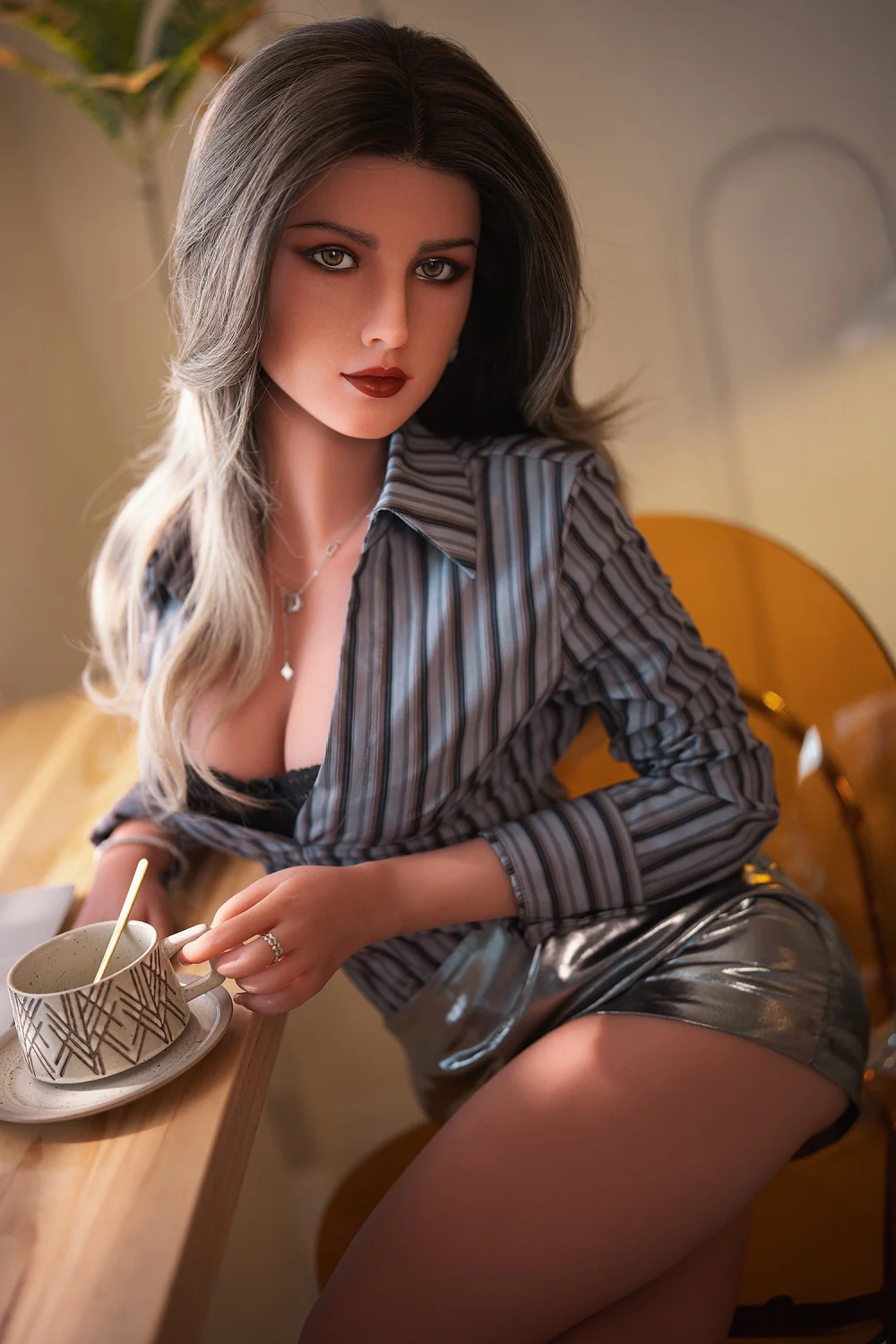 US Stock - Pearl 5ft45 / 166cm S7 Silicone Head + TPE Body Tan Sexy Adult Love Sex Doll With Small Boobs