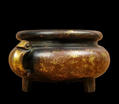 Xuande Signed Old Chinese Red Copper Handmade Incense Burner w/ear N3817