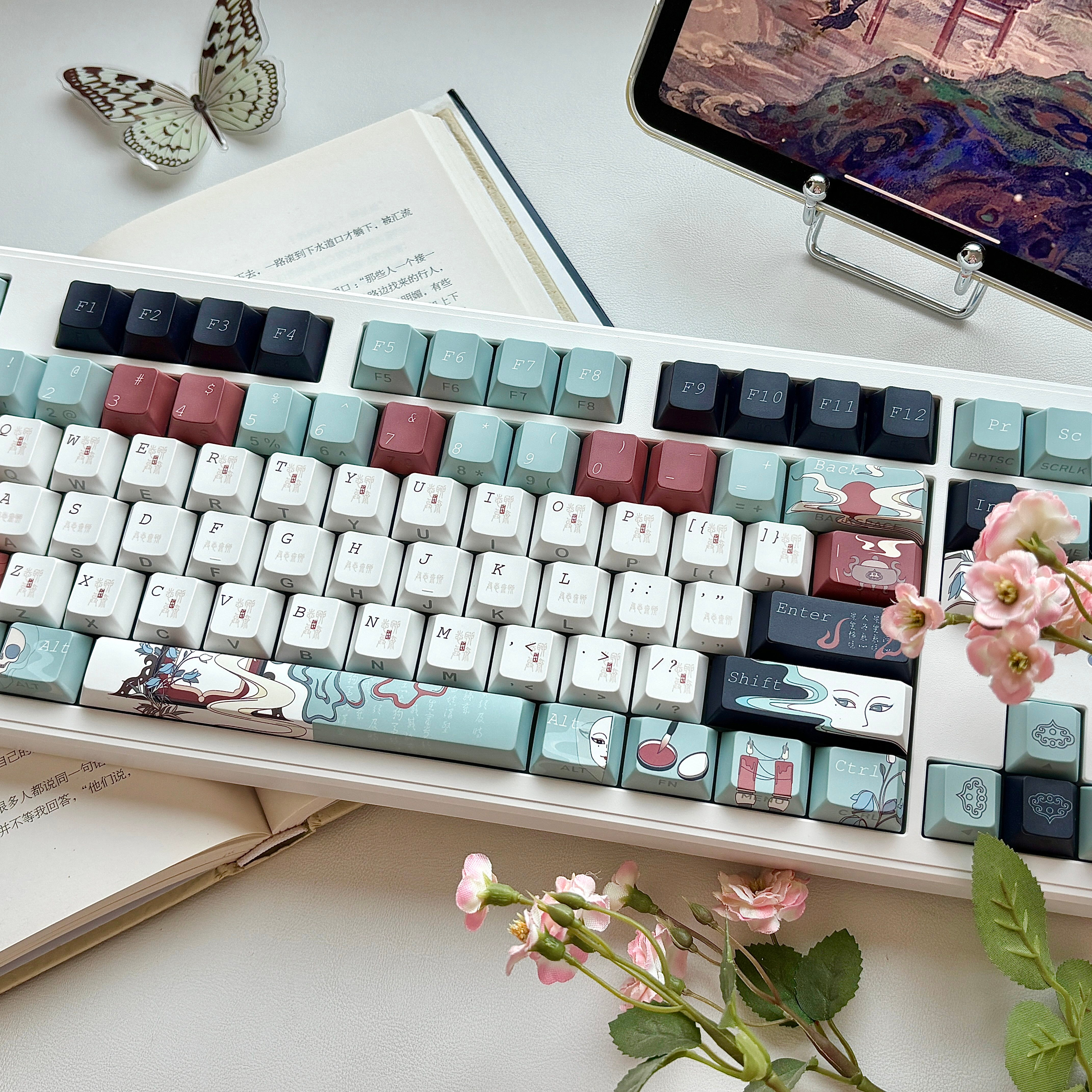 Liaozhai Double-Printed Shine-Through Keycap Set – Cherry Profile PBT 5-Side Dye-Sublimation Mini Kit – Compatible with Mad Catz & Wooting
