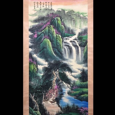 Wei Zixi Signed Chinese Hand Painted Calligraphy Scroll w/landscape N4078