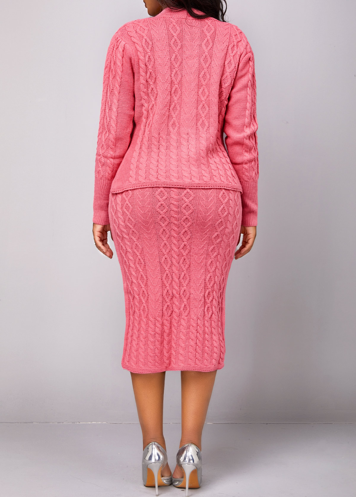Long Sleeve Peach Red Top and Bodycon Skirt