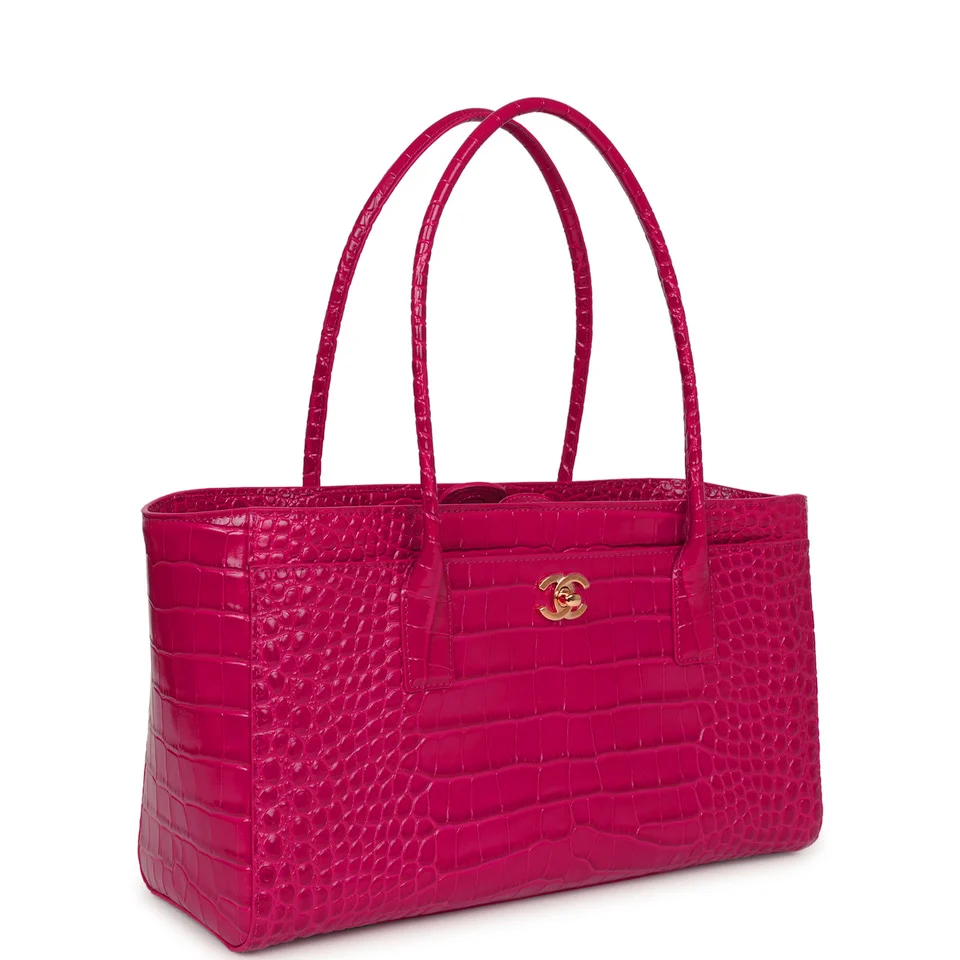 CHANEL Small Cerf Shopping Bag Fuchsia Croc Embossed Calfskin Gold Hardware