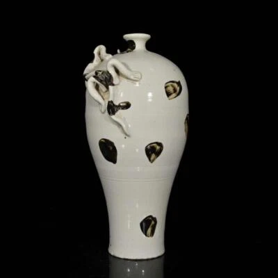 28CM Signed Old Chinese Ding Yao Ding Kiln Vase w/dragon N2007