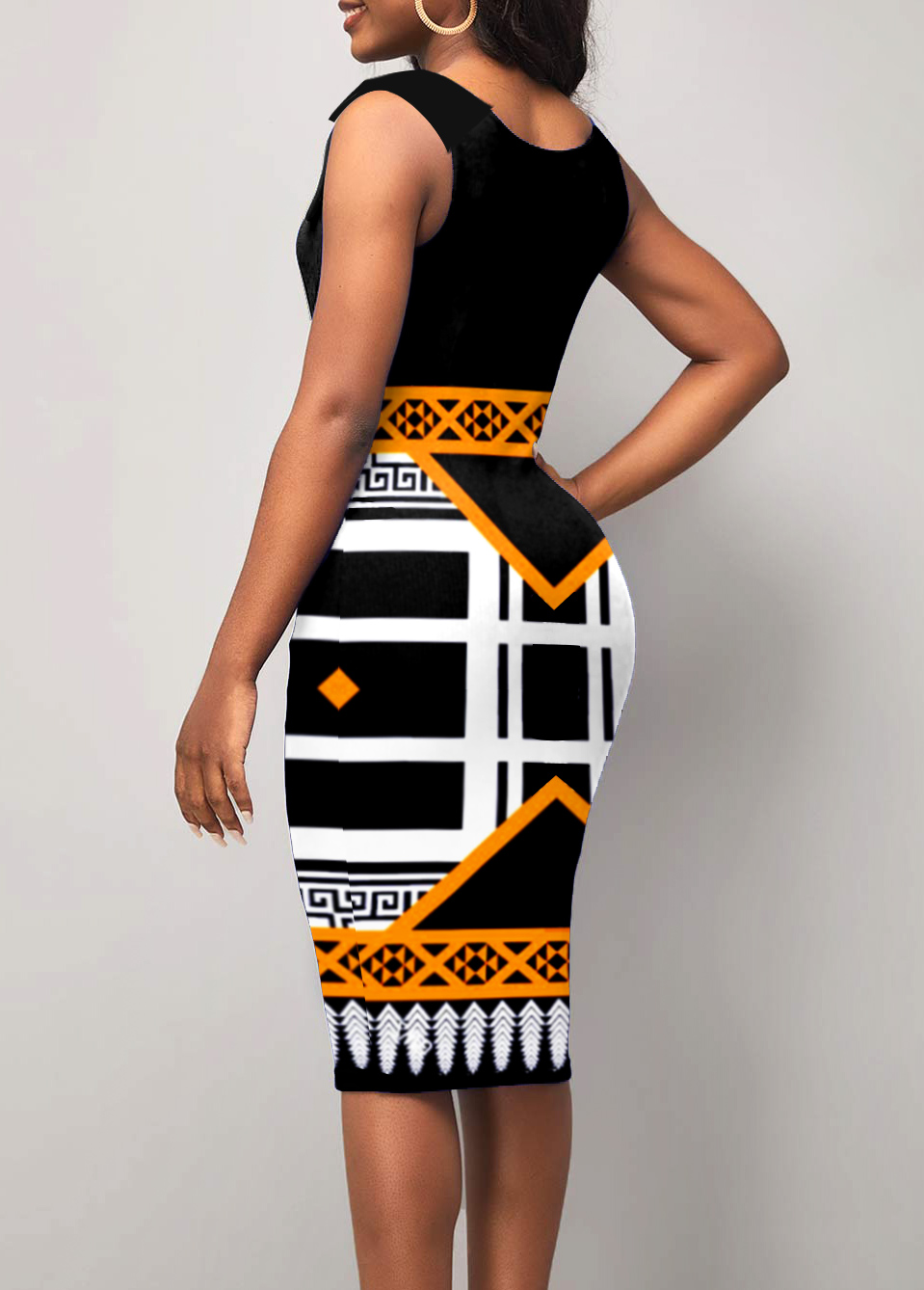 Printed Sleeveless V Neck Dress