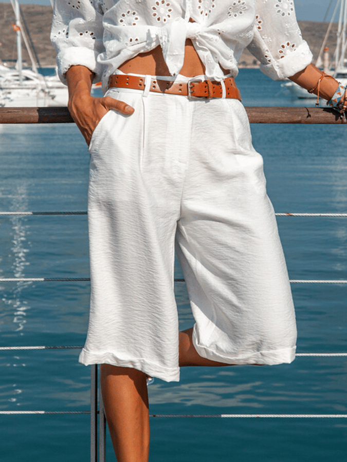 Women's Casual Washed Linen Pocket Shorts