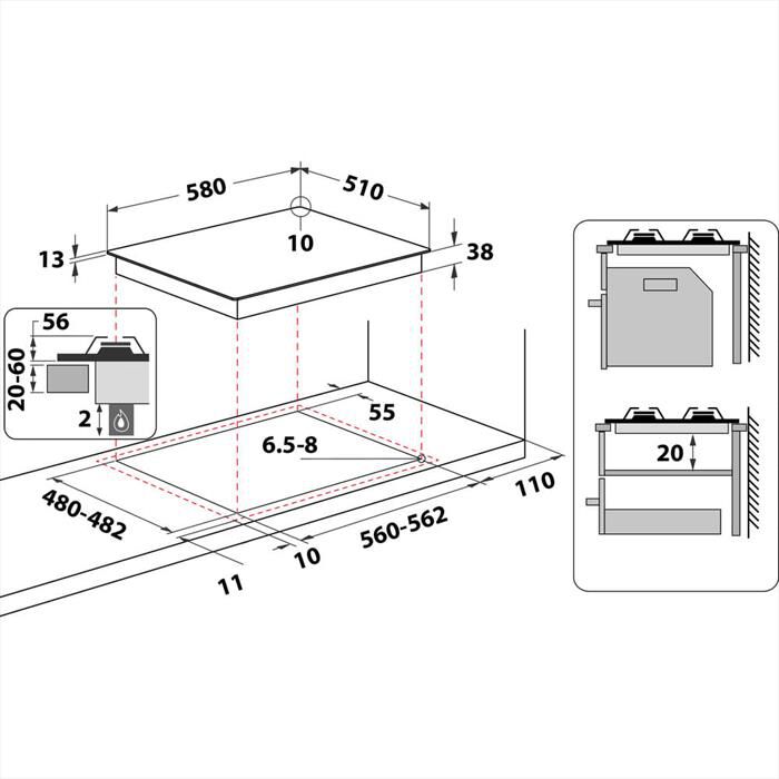 HOTPOINT ARISTON - Piano cottura a gas PPH 60G DF/IX HOB OA 4 fuochi