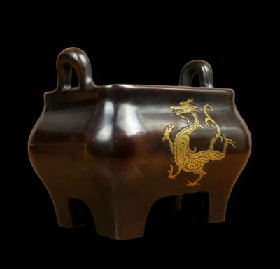 Xuande Signed Old Chinese Red Copper Handmade Incense Burner w/dragon N3835