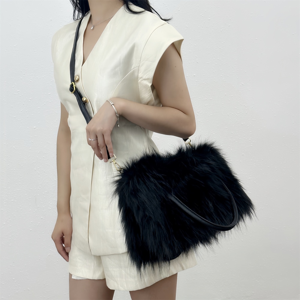 Imitation of raccoon fur messenger bag fur coat