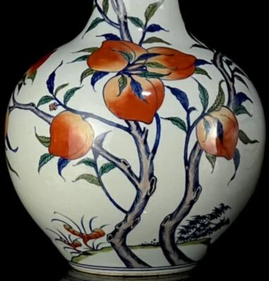 38CM Yishantang Signed Old Chinese Doucai Vase W/peach N1329