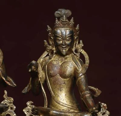 Pair 22CM Old Chinese Bronze Statue w/ Buddha N2828