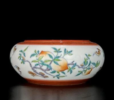 Old Qianlong Signed Chinese Famille Rose Brush Washer W/peach N477