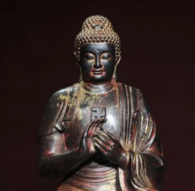 22CM Old Chinese Bronze Statue w/ Buddha N2910