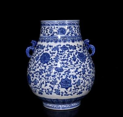 Qianlong Signed Old Chinese Blue and White Zun Vase W/flower N426