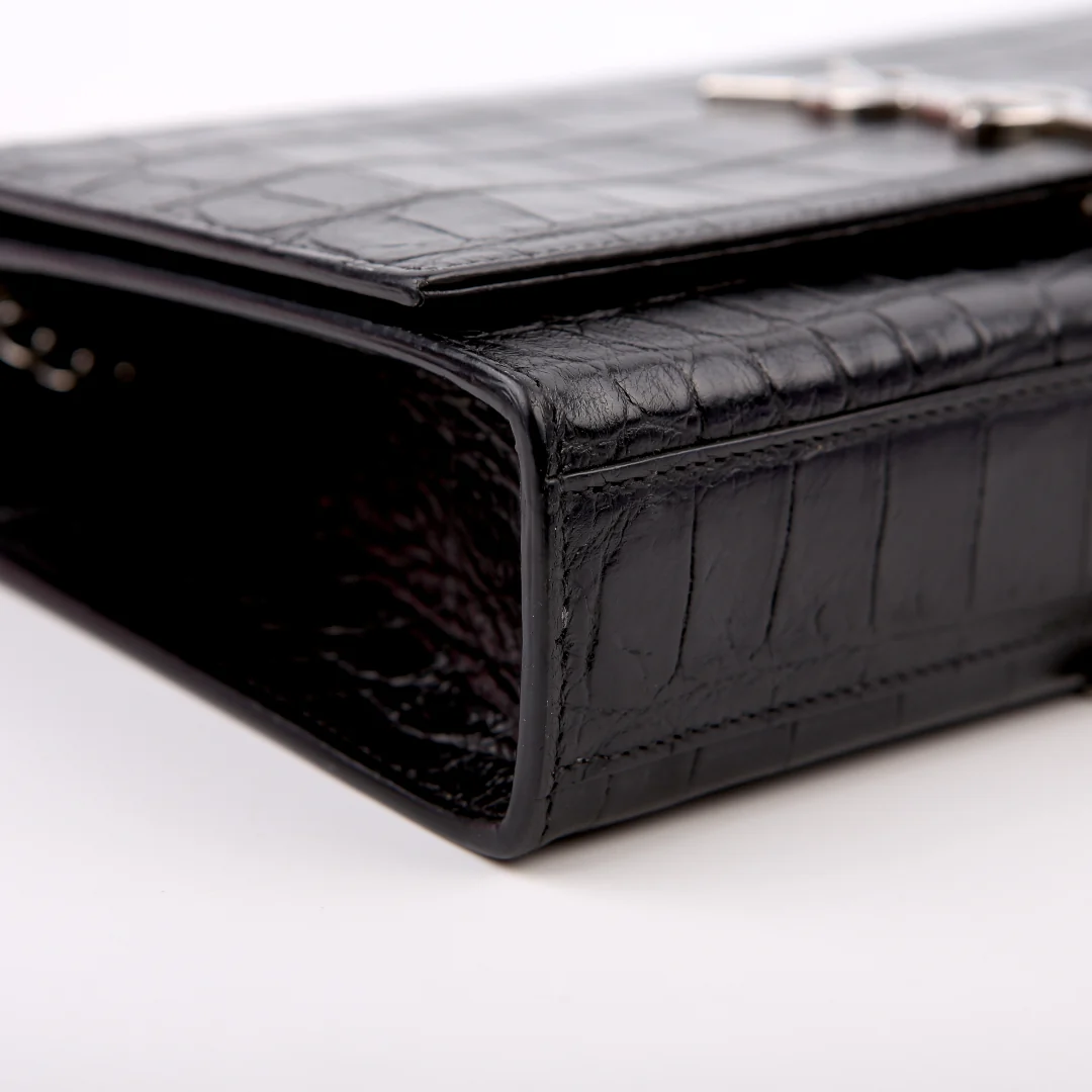 Kate Tassel Satchel Medium Croc Embossed 354119 Black