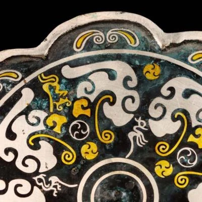 Old Chinese Bronze Statue Mirror w/ pattern N277