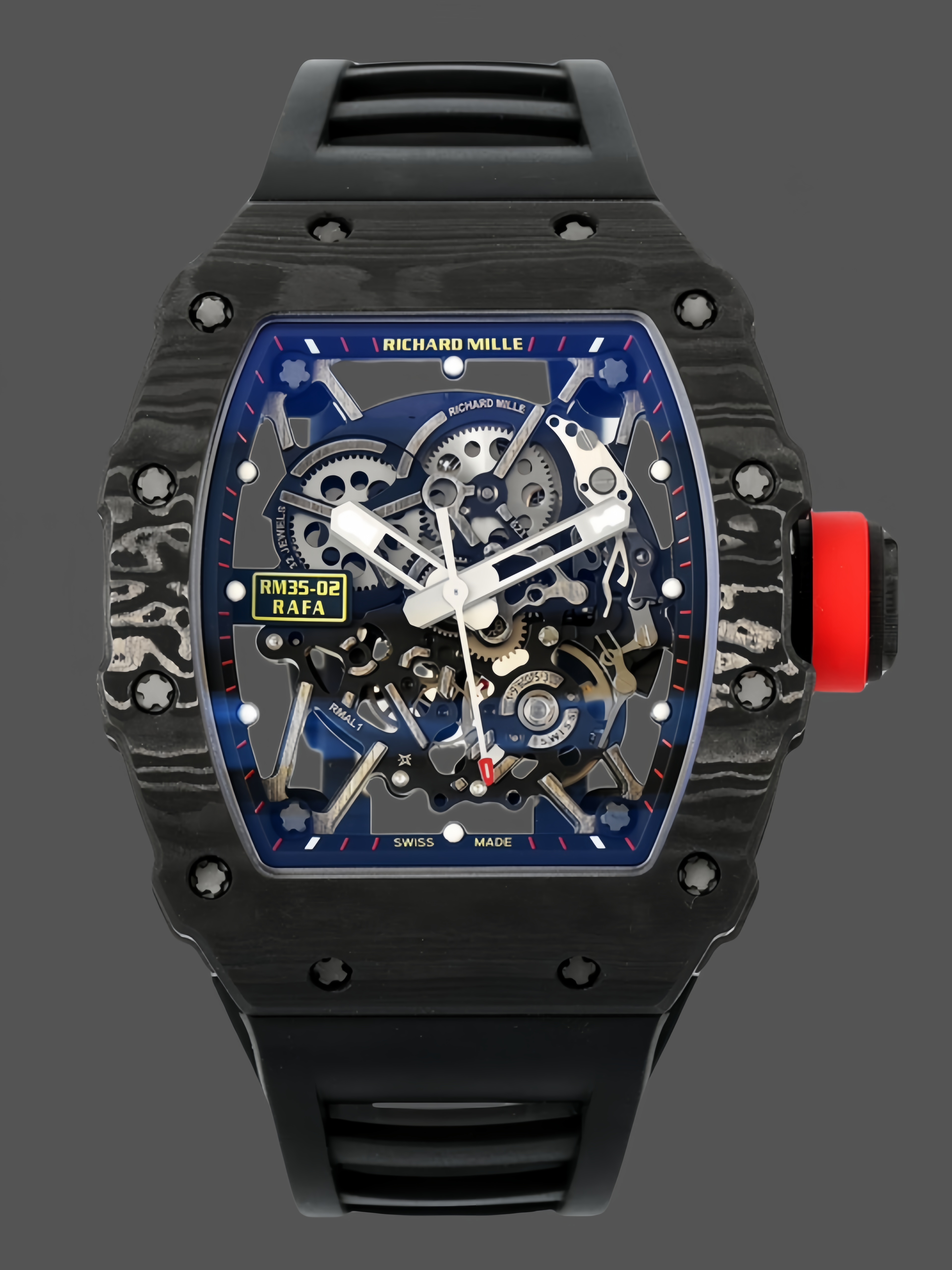 【7A Quality】Richard Mille Rafael Nadal NTPT Carbon RM Black Rubber Strap RM035-02