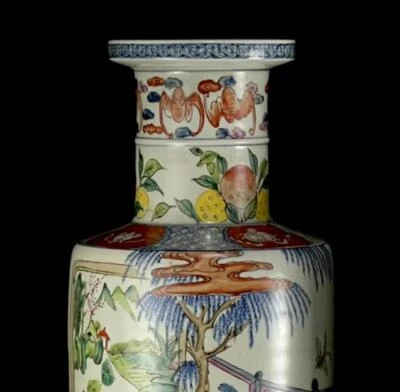 57CM Kangxi Signed Old Chinese Wucai Vase W/figure N1127