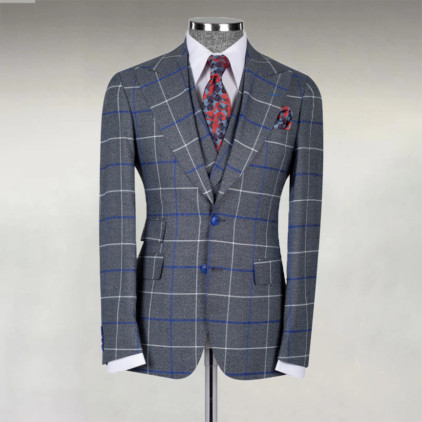Men's Business Contrast Plaid Two Button Lapel Blazer