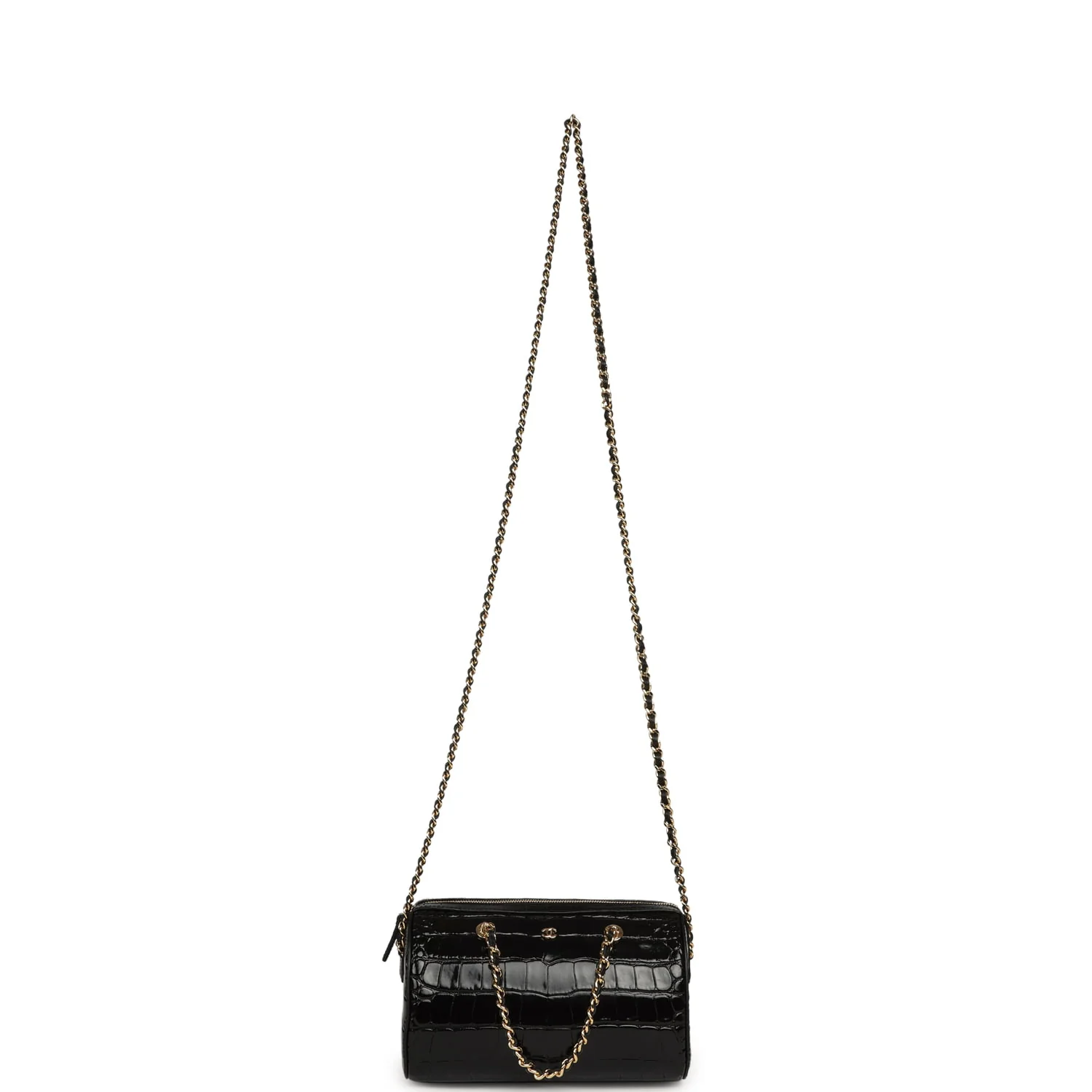 Chanel Mini Timeless Classic Barrel Bag with Chain Black Croc Embossed Calfskin Gold Hardware
