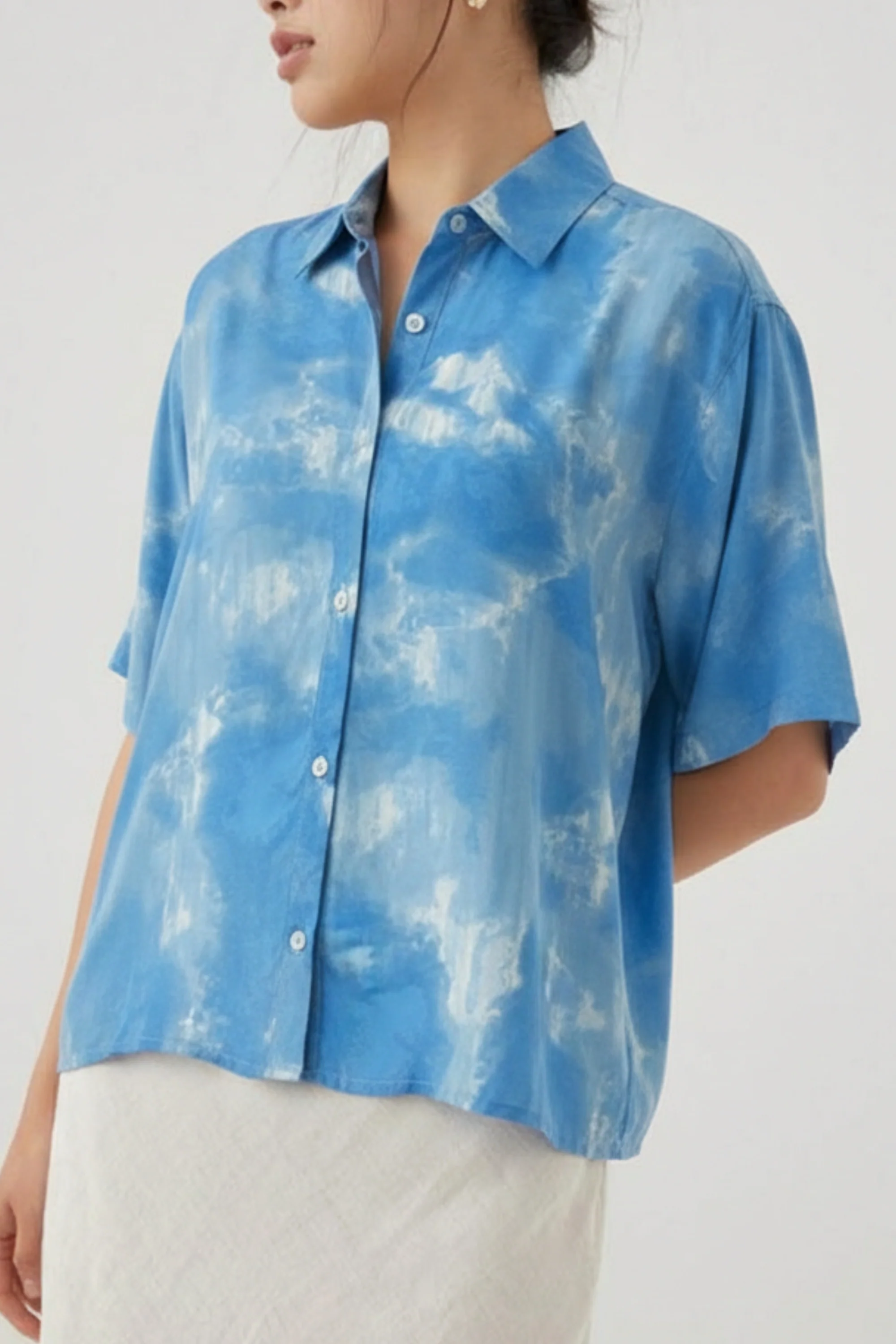Cloudy Blue Printed Oversized Shirt