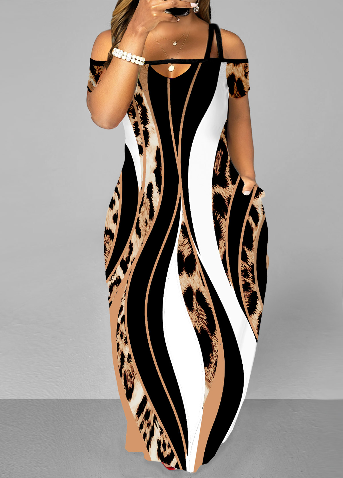 Pocket Leopard Sleeveless Maxi Dress