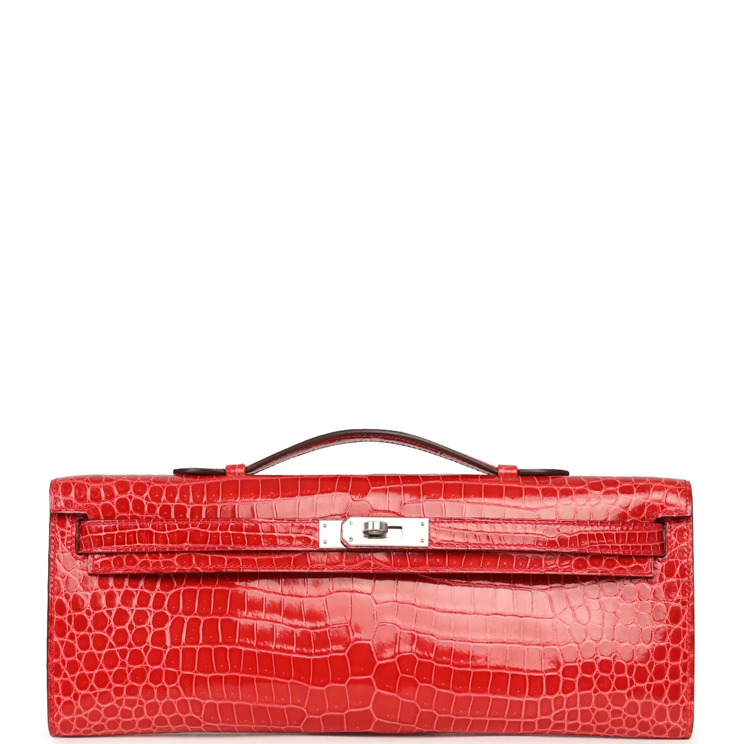 HERMÈS Kelly Cut Bougainvillea Shiny Porosus Crocodile Palladium Hardware