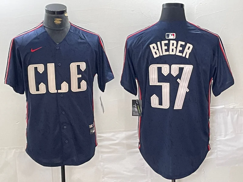 Men's Cleveland Guardians Shane Bieber #57 Navy 2024 City Connect Limited Jersey