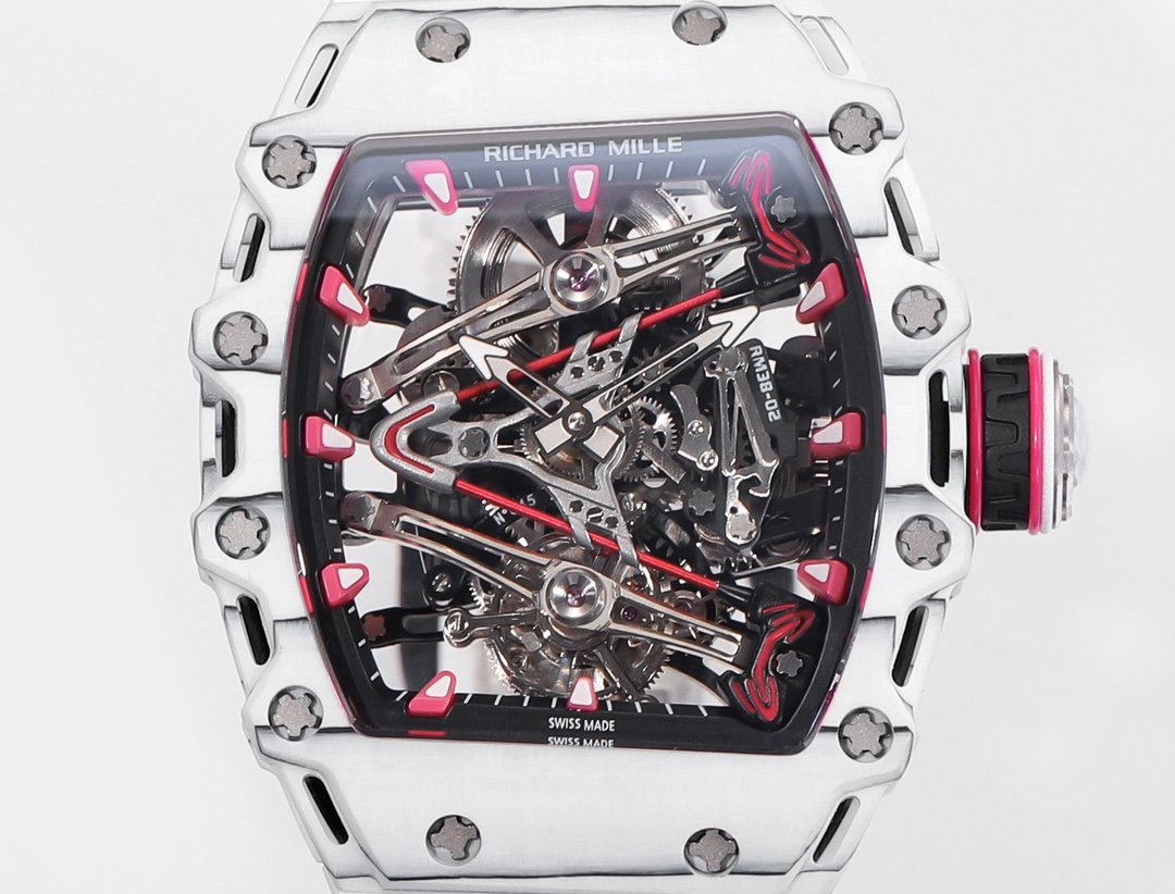 【7A Quality】Richard Mille RM 38 02 Bubba Watson Tourbillon White Case & Rubber Strap