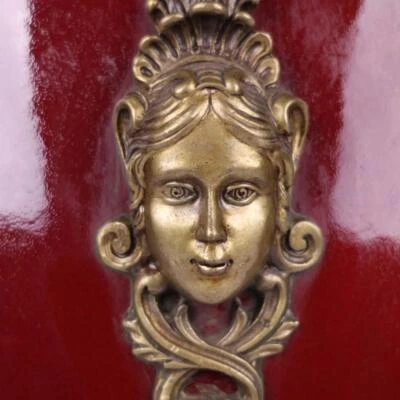 54CM Qianlong Signed Old Chinese Red Glaze Vase w/lady N3959