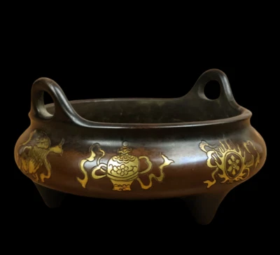 Qinshulv Signed Old Chinese Red Copper Handmade Incense Burner w/ear N3807