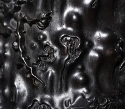 Old Chinese Wood Brush Pot w/plum blossom N3520