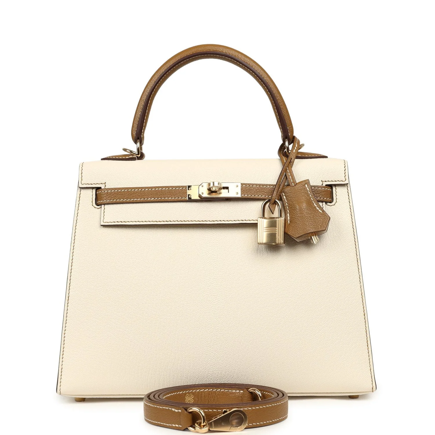HERMÈS Special Order (HSS) Kelly Sellier 25 Nata, Caramel Chevre Mysore Permabrass Hardware