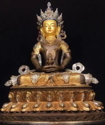 47CM Old Chinese Bronze Gilding Statue Buddha CK593