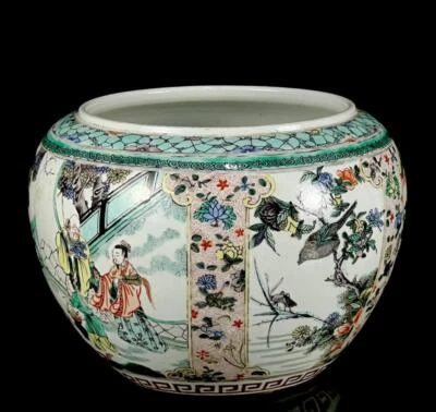 Kangxi Signed Old Chinese Wucai Brush Washer W/figure CK519