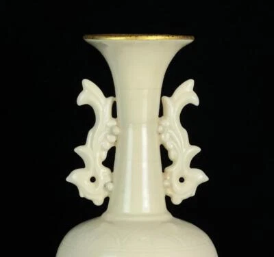 32CM Old Chinese Ding Kiln White Glaze Vase w/flower N894