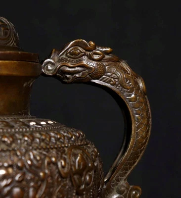 Signed Old Chinese Copper Teapot w/dragon N4144