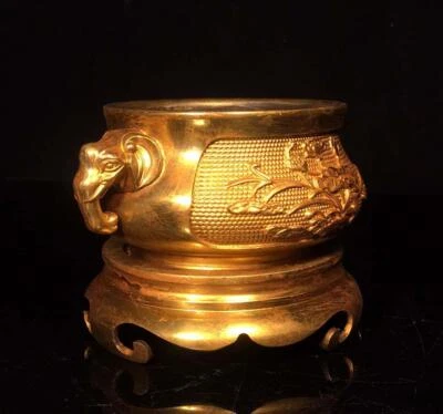 Old Chinese Bronze Gilding Incense Burner With Base N1595