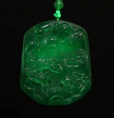 90G Chinese Natural Green Jadeite Jade Pendant w/hill
