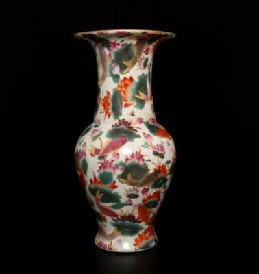 44CM Yongzheng Signed Antique Chinese Famille Rose Vase W/fish