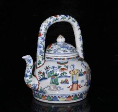Chenghua Signed Old Chinese Doucai Teapot W/figure N414