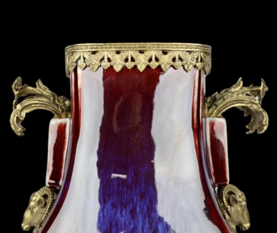 44CM Yongzheng Signed Chinese Jun Kiln Yaobian Glaze Vase w/sheep N4018