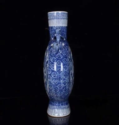 31CM Kangxi Singed Old Chinese Blue and White Vase W/dragon N3365