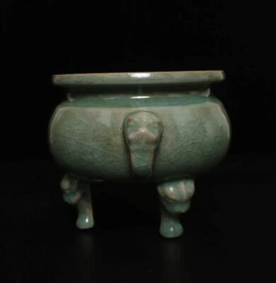 Old Fine Chinese Ru Yao Ru Kiln Incense Burner w/lion