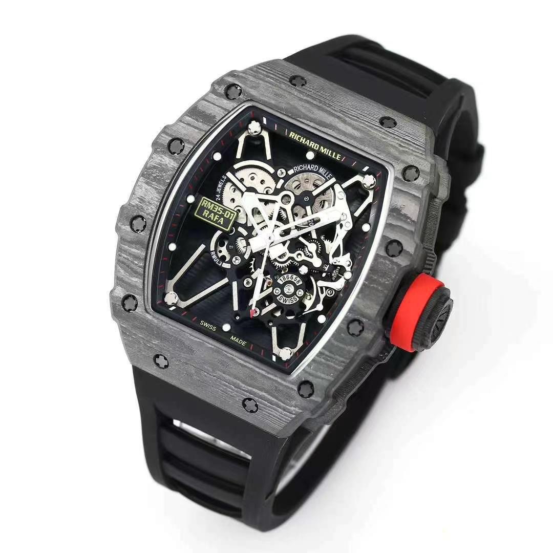 【7A Quality】Richard Mille RM 35-01 Rafael Nadal Replica Swiss Watch – Skeleton Dial, NTPT Carbon Case, Black Rubber Strap