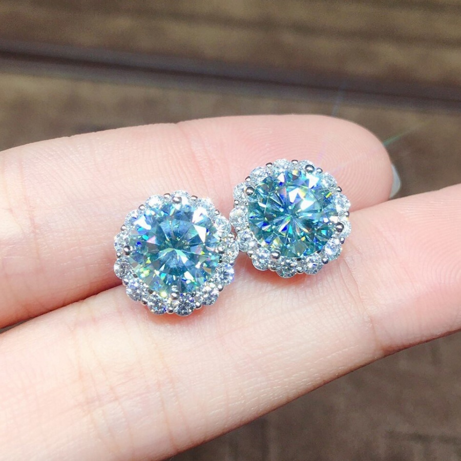 Fully-jewelled stud earrings blue-green accessories for women