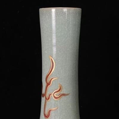 31CM Old Chinese Ru Yao Ru Kiln Vase w/bird N662